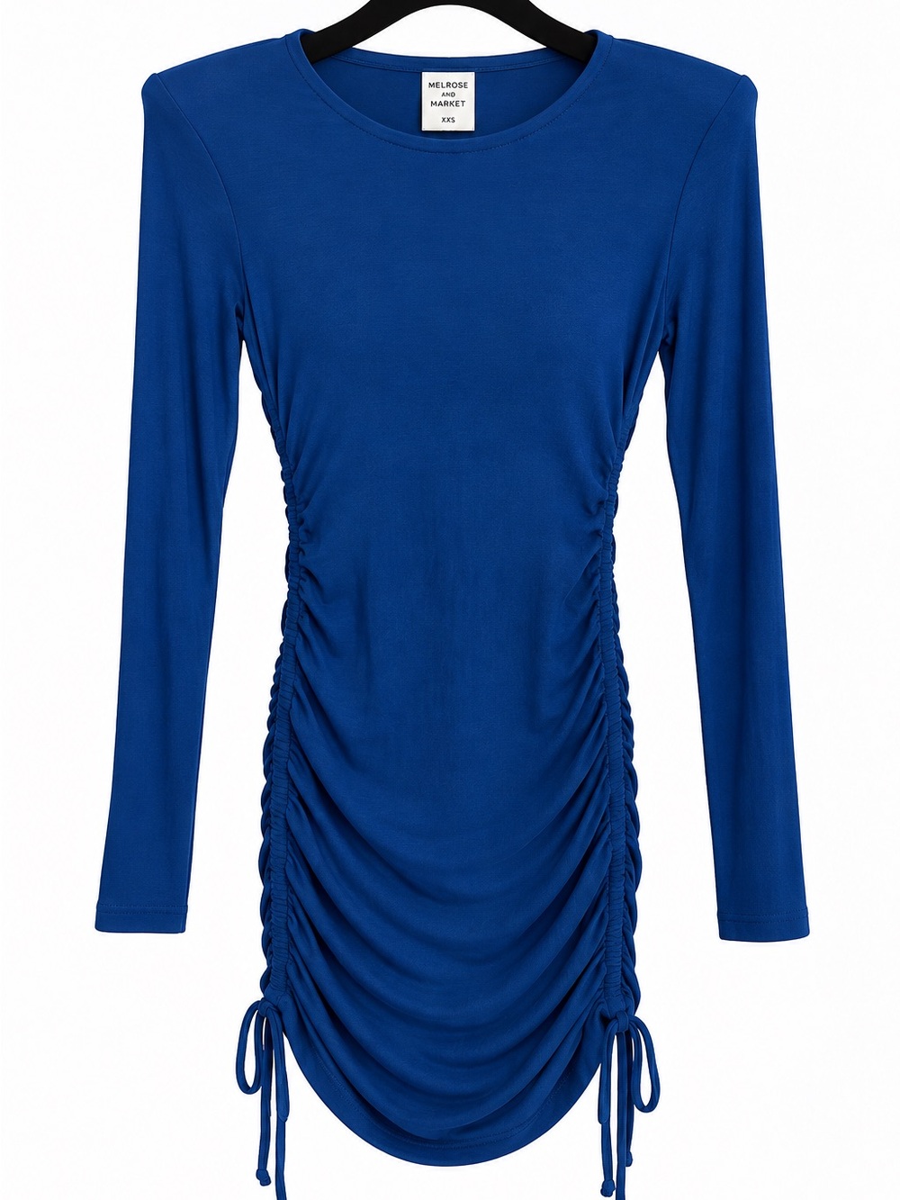 NWT Melrose and Market Blue Ruched Bodycon Dress XXS Shoulder Pads